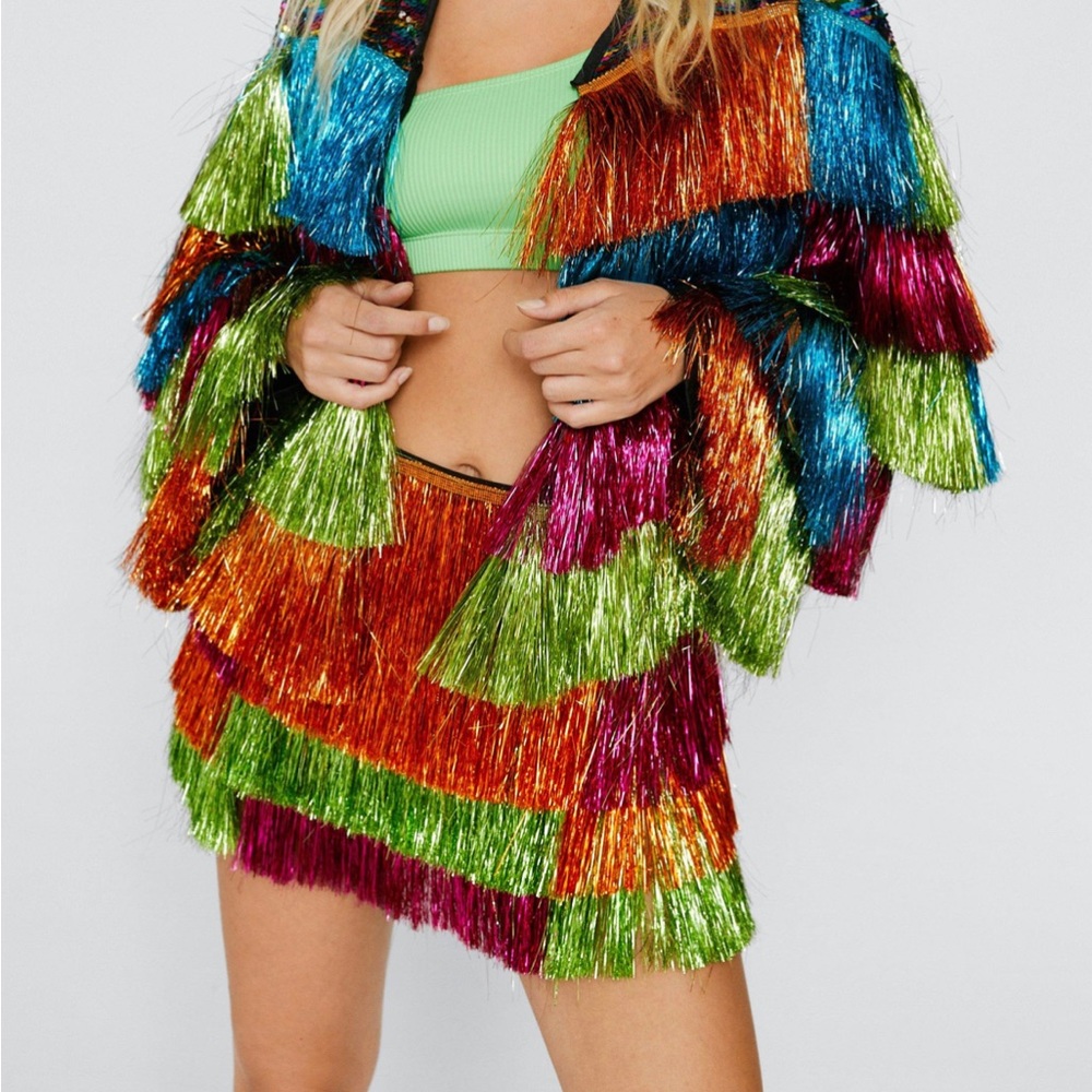 NWT Nasty Gal Sequin Tinsel Tiered Shorts Perfect for the Era’s Tour! - Picture 3 of 3